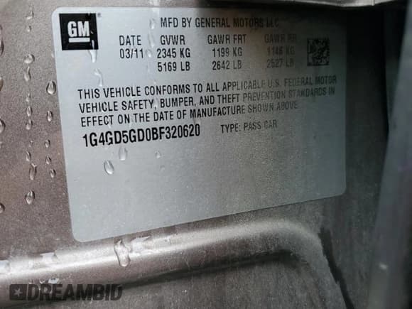 ✅ 2011 Buick LaCrosse CXL • VIN: 1G4GD5GD0BF320620 • Lot: 90885835. Listed on Copart with 177,186 mi. Free auction sales archive from the USA and detailed vehicle history report at DreamBid. Image 13.