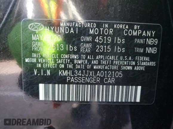 ✅ 2020 Hyundai Sonata Ultimate • VIN: KMHL34JJXLA012105 • Лот: 76927134. Размещён на Copart с пробегом 66 897 миль миль. Получите бесплатный доступ к архиву аукционных продаж из США и посмотрите подробный отчёт об истории автомобиля на DreamBid. Изображение 13.