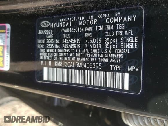 ✅ 2021 Hyundai Tucson Limited • VIN: KM8J3CAL5MU408395 • Лот: 91438695. Опубликован ранее на Copart с пробегом 20 410 миль. Бесплатный доступ к архиву аукционных продаж из США и подробный отчёт об истории автомобиля на DreamBid. Изображение 13.