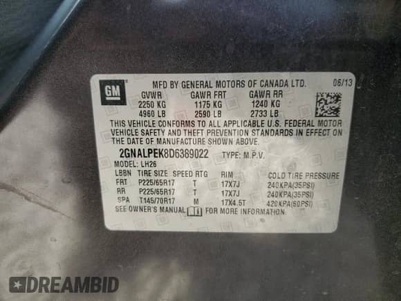 2013 Chevrolet Equinox LT with VIN 2GNALPEK8D6389022, listed as a Copart auction lot 82537265 with 153,780 mi miles and Salvage title. Bid and sale history available at DreamBid. Image 13.