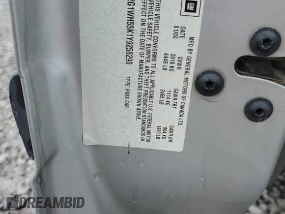 ✅ 2000 Chevrolet Impala • VIN: 2G1WF55EXY9251791 • Лот: 80482514. Размещён на Copart с пробегом 114 719 миль миль. Получите бесплатный доступ к архиву аукционных продаж из США и посмотрите подробный отчёт об истории автомобиля на DreamBid. Изображение 14.