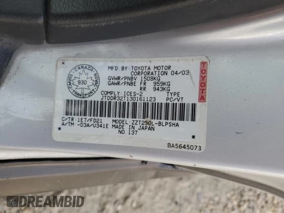 ✅ 2003 Toyota Celica GT • VIN: JTDDR32T130161123 • Lot: 71085445. Wystawiony na Copart z przebiegiem Nie podano. Bezpłatny archiwum sprzedaży aukcyjnych z USA i szczegółowy raport historii pojazdu na DreamBid. Zdjęcie 12.