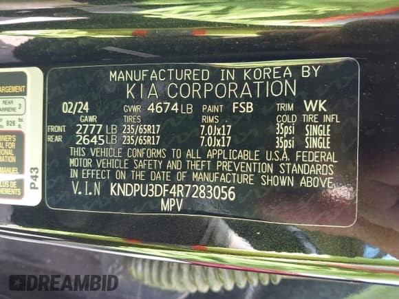 ✅ 2024 Kia Sportage LX • VIN: KNDPU3DF4R7283056 • Лот: 43712941. Опубликован ранее на IAAI с пробегом 36 914 миль. Бесплатный доступ к архиву аукционных продаж из США и подробный отчёт об истории автомобиля на DreamBid. Изображение 9.