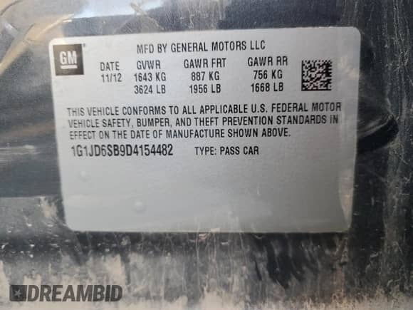 2013 Chevrolet Sonic LT с VIN 1G1JD6SB9D4154482, выставлен на аукционе Copart как лот 83623314 с пробегом 173 346 миль миль и Списание • Salvage title. История ставок и продаж доступна на DreamBid. Изображение 12.