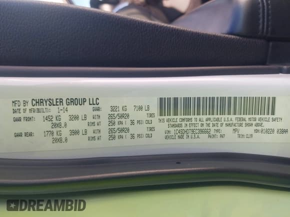 ✅ 2014 Dodge Durango Limited • VIN: 1C4SDHDT9EC396662 • Лот: 42732259. Опубликован ранее на IAAI с пробегом 241 791 миль. Бесплатный доступ к архиву аукционных продаж из США и подробный отчёт об истории автомобиля на DreamBid. Изображение 9.