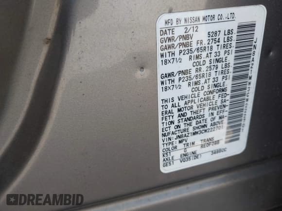 ✅ 2012 Nissan Murano SV • VIN: JN8AZ1MW3CW222701 • Lot: 43008197. Wystawiony na IAAI z przebiegiem 77 953 mil. Bezpłatny archiwum sprzedaży aukcyjnych z USA i szczegółowy raport historii pojazdu na DreamBid. Zdjęcie 9.