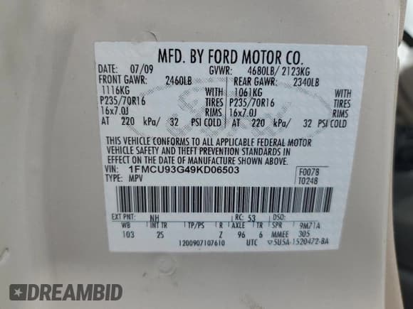 ✅ 2009 Ford Escape XLT • VIN: 1FMCU93G49KD06503 • Лот: 90567785. Опубликован ранее на Copart с пробегом 285 063 миль. Бесплатный доступ к архиву аукционных продаж из США и подробный отчёт об истории автомобиля на DreamBid. Изображение 14.