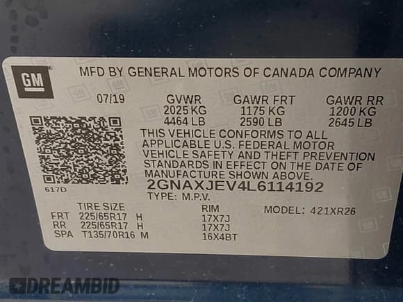 ✅ 2020 Chevrolet Equinox LT • VIN: 2GNAXJEV4L6114192 • Лот: 43499547. Опубликован ранее на IAAI с пробегом 119 490 миль. Бесплатный доступ к архиву аукционных продаж из США и подробный отчёт об истории автомобиля на DreamBid. Изображение 9.