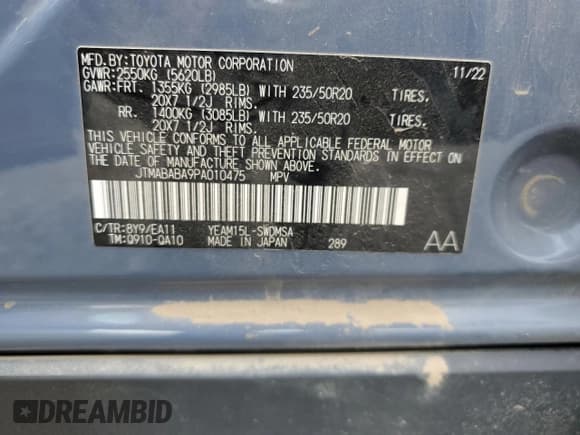 ✅ 2023 Toyota bZ4X XLE • VIN: JTMABABA9PA010475 • Lot: 70658015. Listed on Copart with 31,761 mi. Free auction sales archive from the USA and detailed vehicle history report at DreamBid. Image 14.