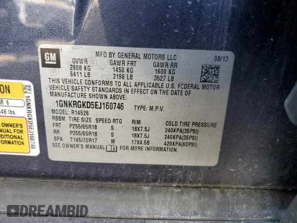 ✅ 2014 Chevrolet Traverse LT • VIN: 1GNKRGKD5EJ160746 • Lot: 70323904. Wystawiony na Copart z przebiegiem 134 657 mil. Bezpłatny archiwum sprzedaży aukcyjnych z USA i szczegółowy raport historii pojazdu na DreamBid. Zdjęcie 13.