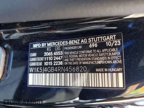 2024 Mercedes-Benz CLA 250 с VIN W1K5J4GB4RN456820, выставлен на аукционе Copart как лот 66040655 с пробегом Не указан миль и Списание • Salvage title. История ставок и продаж доступна на DreamBid. Изображение 12.