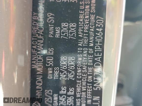 2023 Hyundai Santa Cruz SE with VIN 5NTJADAE1PH064307, listed as a Copart auction lot 78887174 with 20,678 mi miles and Salvage title. Bid and sale history available at DreamBid. Image 12.