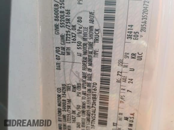 ✅ 2003 Ford Econoline Cargo Super • VIN: 1FTNS24L73HB81670 • Lot: 87534755. Wystawiony na Copart z przebiegiem 400 136 mil. Bezpłatny archiwum sprzedaży aukcyjnych z USA i szczegółowy raport historii pojazdu na DreamBid. Zdjęcie 13.