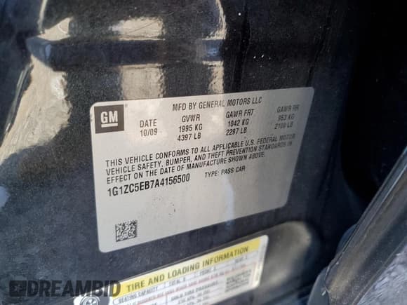 ✅ 2010 Chevrolet Malibu 1LT • VIN: 1G1ZC5EB7A4156500 • Lot: 81466884. Listed on Copart with 101,685 mi. Free auction sales archive from the USA and detailed vehicle history report at DreamBid. Image 12.