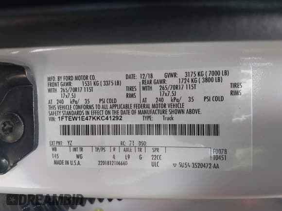 ✅ 2019 Ford F-150 XL • VIN: 1FTEW1E47KKC41292 • Lot: 41704556. Listed on IAAI with 144,150 mi. Free auction sales archive from the USA and detailed vehicle history report at DreamBid. Image 9.