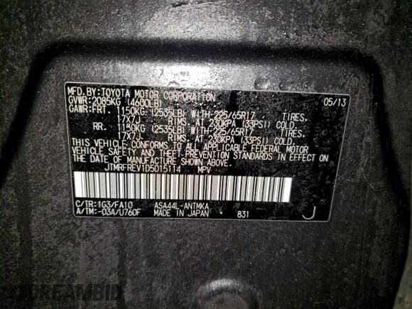 ✅ 2013 Toyota RAV4 XLE • VIN: JTMRFREV1D5015114 • Lot: 93977535. Listed on Copart with 112,320 mi. Free auction sales archive from the USA and detailed vehicle history report at DreamBid. Image 13.