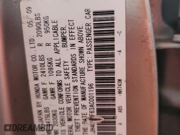 ✅ 2010 Acura TSX • VIN: JH4CU2F63AC001196 • Lot: 61754365. Listed on Copart with 147,284 mi. Free auction sales archive from the USA and detailed vehicle history report at DreamBid. Image 12.