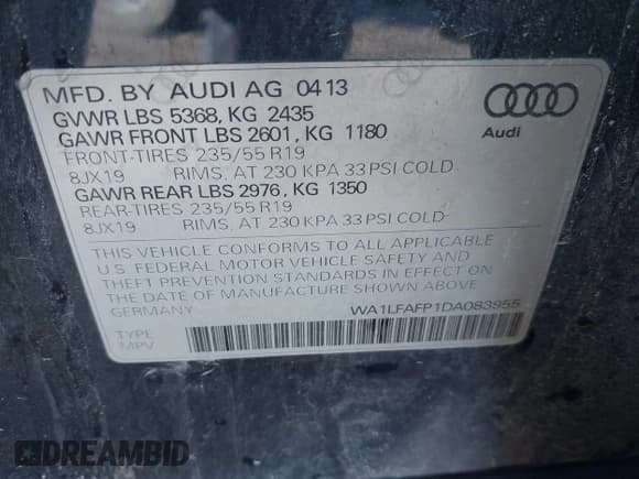 ✅ 2013 Audi Q5 Premium Plus • VIN: WA1LFAFP1DA083955 • Lot: 41326586. Listed on IAAI with Not provided. Free auction sales archive from the USA and detailed vehicle history report at DreamBid. Image 9.