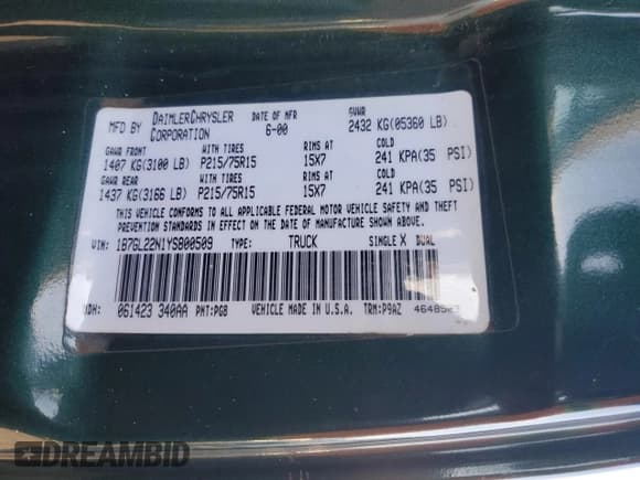 ✅ 2000 Dodge Dakota Sport • VIN: 1B7GL22N1YS800509 • Lot: 88798375. Wystawiony na Copart z przebiegiem 160 868 mil. Bezpłatny archiwum sprzedaży aukcyjnych z USA i szczegółowy raport historii pojazdu na DreamBid. Zdjęcie 12.