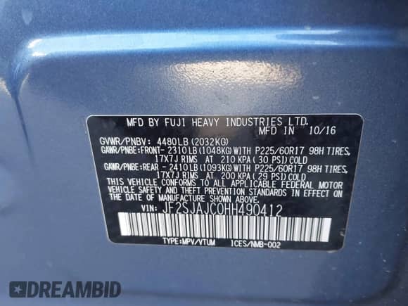 2017 Subaru Forester Limited with VIN JF2SJAJC0HH490412, listed as a IAAI auction lot 43388356 with 102,778 mi miles and . Bid and sale history available at DreamBid. Image 9.