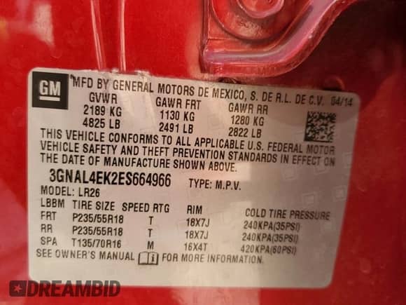 ✅ 2014 Chevrolet Captiva Sport LTZ • VIN: 3GNAL4EK2ES664966 • Lot: 86644774. Wystawiony na Copart z przebiegiem 64 304 mil mil. Skorzystaj z bezpłatnego archiwum sprzedaży aukcyjnych z USA i zobacz szczegółowy raport historii pojazdu na DreamBid. Zdjęcie 13.