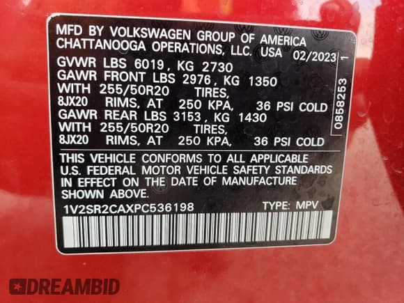 ✅ 2023 Volkswagen Atlas SEL R-Line Black • VIN: 1V2SR2CAXPC536198 • Lot: 62009835. Listed on Copart with 33,559 mi. Free auction sales archive from the USA and detailed vehicle history report at DreamBid. Image 13.