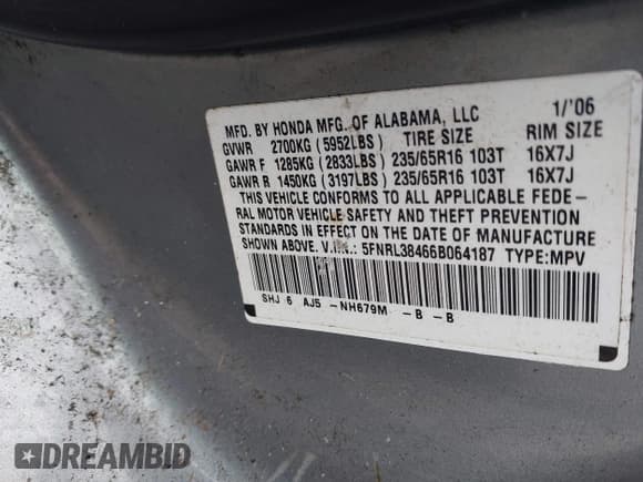 ✅ 2006 Honda Odyssey EX • VIN: 5FNRL38466B064187 • Lot: 42462383. Listed on IAAI with 313,097 mi. Free auction sales archive from the USA and detailed vehicle history report at DreamBid. Image 9.