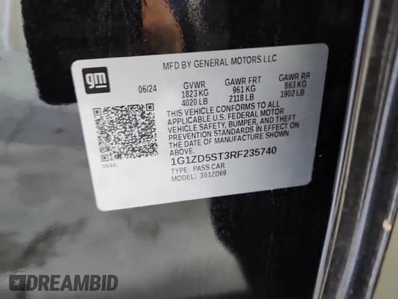 2024 Chevrolet Malibu LT with VIN 1G1ZD5ST3RF235740, listed as a Copart auction lot 86607765 with Not provided miles and Salvage title. Bid and sale history available at DreamBid. Image 12.