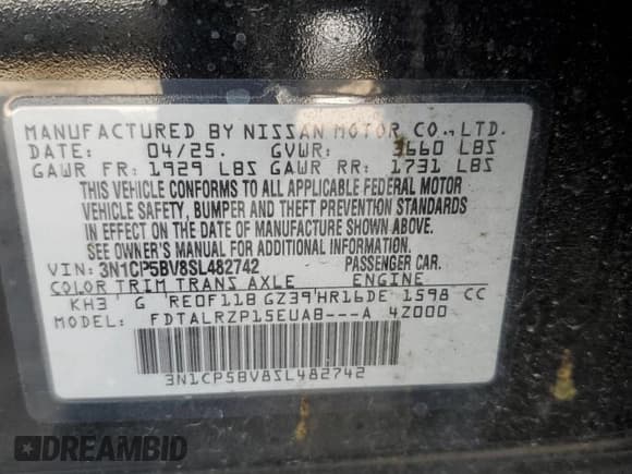 ✅ 2025 Nissan Kicks Play S • VIN: 3N1CP5BV8SL482742 • Lot: 83928725. Listed on Copart with 10,973 mi. Free auction sales archive from the USA and detailed vehicle history report at DreamBid. Image 13.