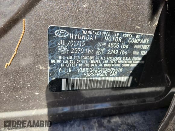 ✅ 2016 Hyundai Azera • VIN: KMHFG4JG4GA505516 • Lot: 92321045. Listed on Copart with 104,086 mi. Free auction sales archive from the USA and detailed vehicle history report at DreamBid. Image 12.