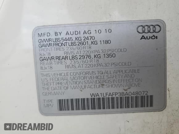 ✅ 2011 Audi Q5 Premium Plus • VIN: WA1LFAFP3BA048072 • Lot: 71842375. Listed on Copart with 151,769 mi. Free auction sales archive from the USA and detailed vehicle history report at DreamBid. Image 14.
