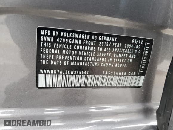 ✅ 2012 Volkswagen Golf GTI Autobahn • VIN: WVWHD7AJ3CW345547 • Lot: 48609625. Listed on Copart with 96,550 mi. Free auction sales archive from the USA and detailed vehicle history report at DreamBid. Image 14.