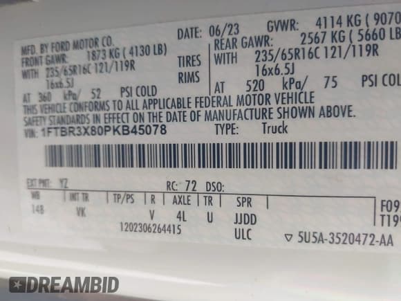 ✅ 2023 Ford Transit Cargo • VIN: 1FTBR3X80PKB45078 • Lot: 41487801. Listed on IAAI with 39,060 mi. Free auction sales archive from the USA and detailed vehicle history report at DreamBid. Image 9.