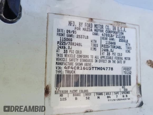 ✅ 1996 Mazda B-Series SE • VIN: 4F4CR16U5TTM04778 • Lot: 41745747. Listed on IAAI with 138,351 mi. Free auction sales archive from the USA and detailed vehicle history report at DreamBid. Image 9.