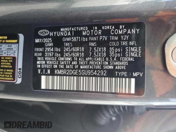 ✅ 2025 Hyundai Palisade SEL • VIN: KM8R2DGE5SU954292 • Lot: 71776685. Wystawiony na Copart z przebiegiem 1 229 mil. Bezpłatny archiwum sprzedaży aukcyjnych z USA i szczegółowy raport historii pojazdu na DreamBid. Zdjęcie 13.