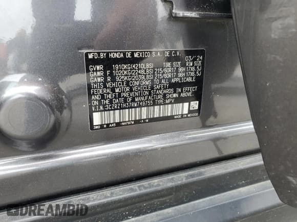 ✅ 2024 Honda HR-V LX • VIN: 3CZRZ1H37RM749755 • Лот: 82398965. Опубликован ранее на Copart с пробегом 18 227 миль. Бесплатный доступ к архиву аукционных продаж из США и подробный отчёт об истории автомобиля на DreamBid. Изображение 13.