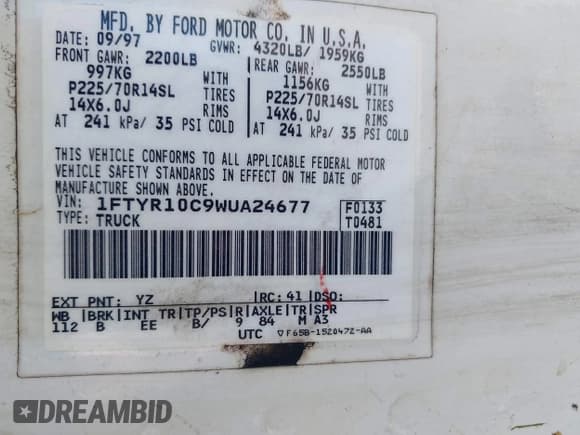 ✅ 1998 Ford Ranger XL • VIN: 1FTYR10C9WUA24677 • Lot: 42294856. Listed on IAAI with 249,895 mi. Free auction sales archive from the USA and detailed vehicle history report at DreamBid. Image 9.