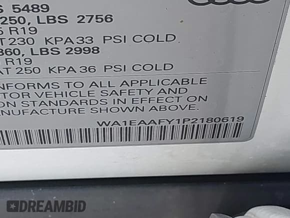 ✅ 2023 Audi Q5 S line Premium Plus • VIN: WA1EAAFY1P2180619 • Lot: 43097578. Listed on IAAI with 13,830 mi. Free auction sales archive from the USA and detailed vehicle history report at DreamBid. Image 9.