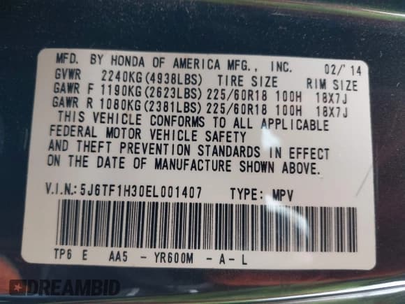 ✅ 2014 Honda Crosstour EX • VIN: 5J6TF1H30EL001407 • Лот: 42167071. Опубликован ранее на IAAI с пробегом 76 474 миль. Бесплатный доступ к архиву аукционных продаж из США и подробный отчёт об истории автомобиля на DreamBid. Изображение 9.