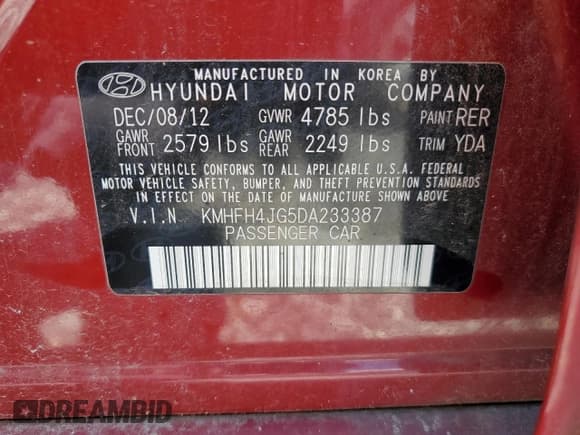 ✅ 2013 Hyundai Azera • VIN: KMHFH4JG5DA233387 • Lot: 61976845. Wystawiony na Copart z przebiegiem 199 432 mil. Bezpłatny archiwum sprzedaży aukcyjnych z USA i szczegółowy raport historii pojazdu na DreamBid. Zdjęcie 13.