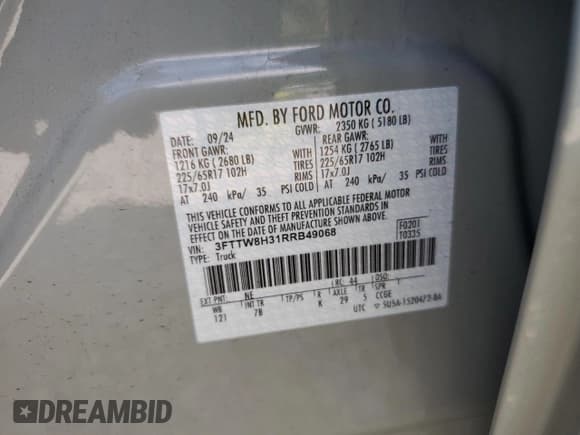 ✅ 2024 Ford Maverick XLT • VIN: 3FTTW8H31RRB49068 • Lot: 70167715. Listed on Copart with 24,088 mi. Free auction sales archive from the USA and detailed vehicle history report at DreamBid. Image 12.