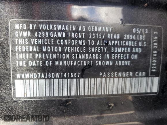 ✅ 2013 Volkswagen Golf GTI • VIN: WVWHD7AJ6DW141567 • Lot: 85427175. Listed on Copart with 104,387 mi. Free auction sales archive from the USA and detailed vehicle history report at DreamBid. Image 12.