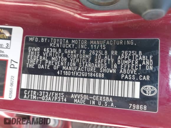 2016 Toyota Camry LE z VIN 4T1BD1FK2GU184688, wystawiony jako IAAI lot #42679622 z przebiegiem 256 875 mil mil oraz . Historia ofert i sprzedaży dostępna na DreamBid. Obrazek 9.