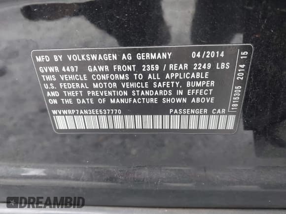 ✅ 2014 Volkswagen CC Executive • VIN: WVWRP7AN3EE537770 • Lot: 41385247. Listed on IAAI with 135,069 mi. Free auction sales archive from the USA and detailed vehicle history report at DreamBid. Image 9.