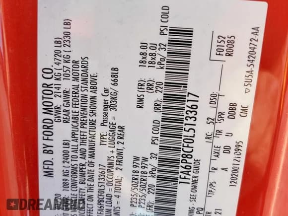 ✅ 2020 Ford Mustang GT • VIN: 1FA6P8CF0L5133617 • Lot: 90673305. Wystawiony na Copart z przebiegiem 95 649 mil. Bezpłatny archiwum sprzedaży aukcyjnych z USA i szczegółowy raport historii pojazdu na DreamBid. Zdjęcie 12.