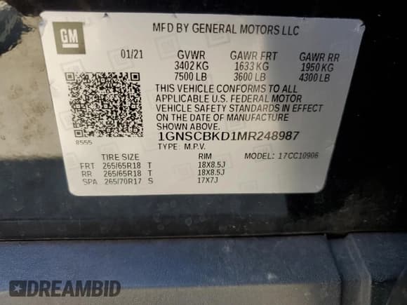 ✅ 2021 Chevrolet Suburban LS • VIN: 1GNSCBKD1MR248987 • Лот: 69320775. Опубликован ранее на Copart с пробегом Не указан. Бесплатный доступ к архиву аукционных продаж из США и подробный отчёт об истории автомобиля на DreamBid. Изображение 13.