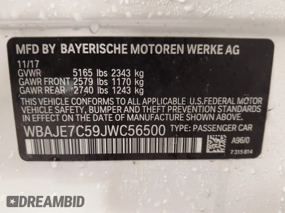 ✅ 2018 BMW 5 Series 540i xDrive • VIN: WBAJE7C59JWC56500 • Lot: 41719212. Listed on IAAI with 73,623 mi. Free auction sales archive from the USA and detailed vehicle history report at DreamBid. Image 9.
