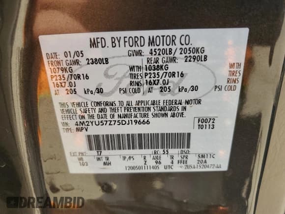 ✅ 2005 Mercury Mariner Convenience • VIN: 4M2YU57Z75DJ19666 • Лот: 74756454. Опубликован ранее на Copart с пробегом 122 441 миль. Бесплатный доступ к архиву аукционных продаж из США и подробный отчёт об истории автомобиля на DreamBid. Изображение 15.