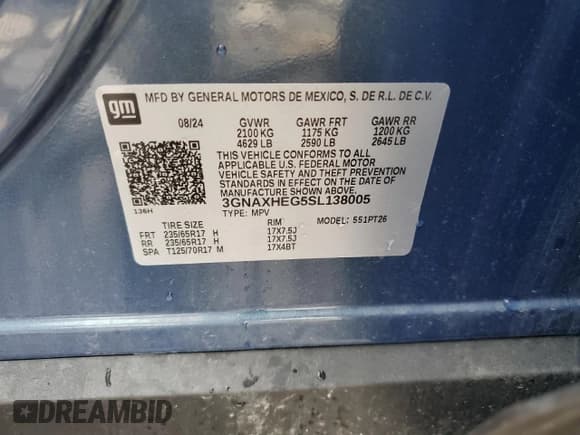 ✅ 2025 Chevrolet Equinox FWD LT • VIN: 3GNAXHEG5SL138005 • Lot: 60633875. Wystawiony na Copart z przebiegiem 6 566 mil. Bezpłatny archiwum sprzedaży aukcyjnych z USA i szczegółowy raport historii pojazdu na DreamBid. Zdjęcie 14.