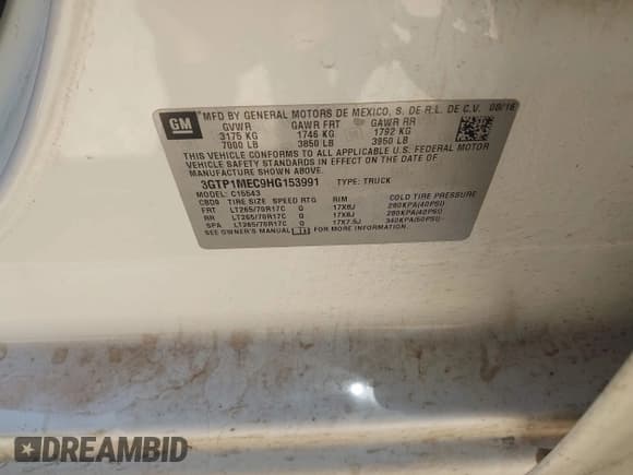 ✅ 2017 GMC Sierra 1500 SLE • VIN: 3GTP1MEC9HG153991 • Lot: 42301362. Listed on IAAI with 145,227 mi. Free auction sales archive from the USA and detailed vehicle history report at DreamBid. Image 9.